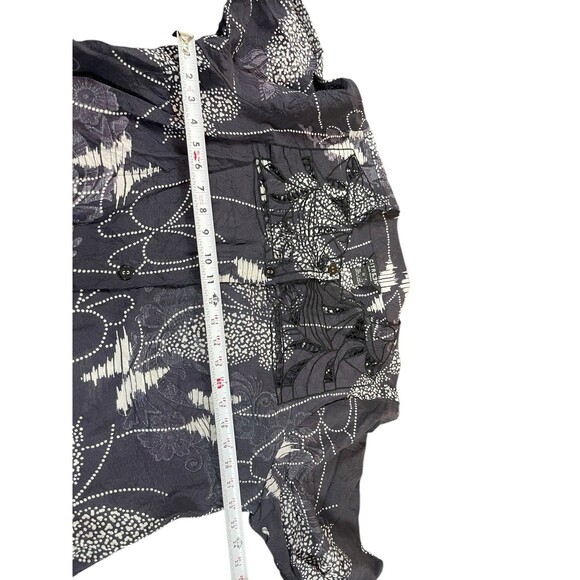 Citron Santa Monica 1X Black White Butterfly Floral Top Button Bamboo Blend READ - Picture 10 of 13